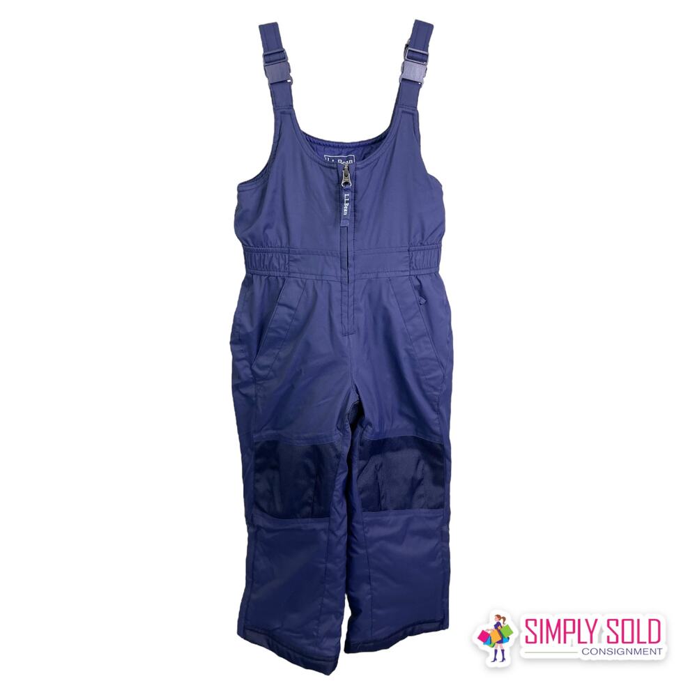 L.L. Bean Kid's Cold Buster Snow Bib Pants Blue Quarter Zip Sleeveless Sz‎ 4